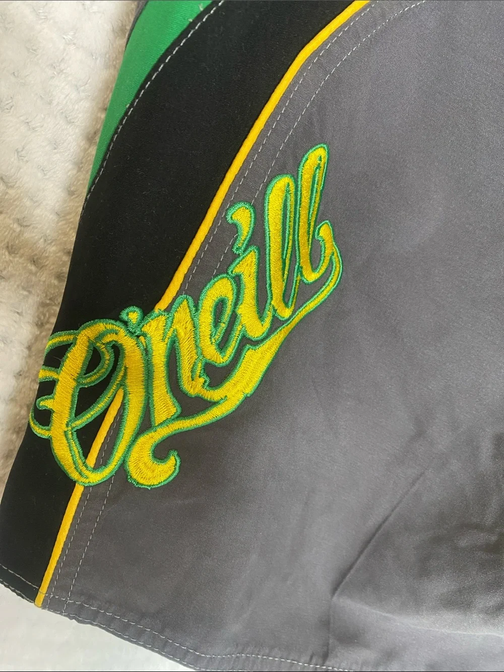 Men's O’Neill Gray Board Shorts Swim Trunks with Green Accents
